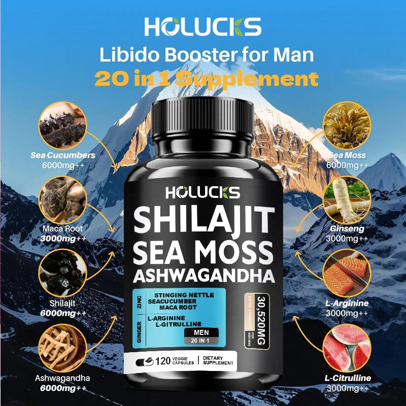 Advanced Shilajit & Sea Moss Supplement, with L-Citrulline, for Male Reproductive Health, Stamina & Immune Defense, Non-GMO