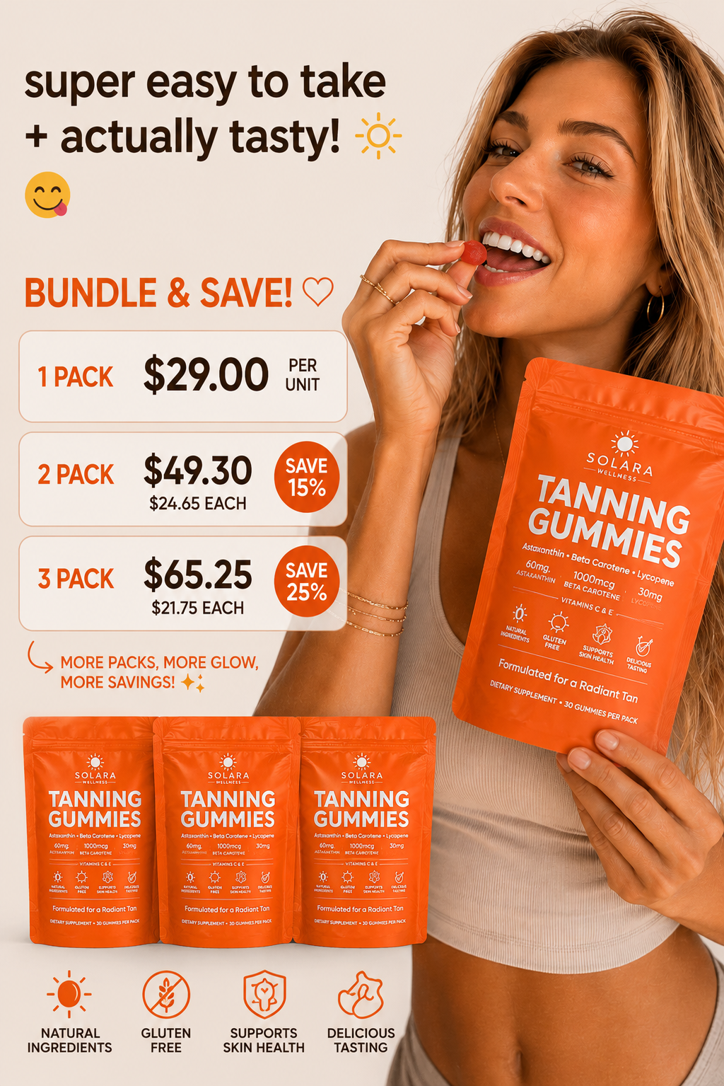 SOLARA WELLNESS Women's Tanning Gummies | Enhance Your Radiant Glow Naturally